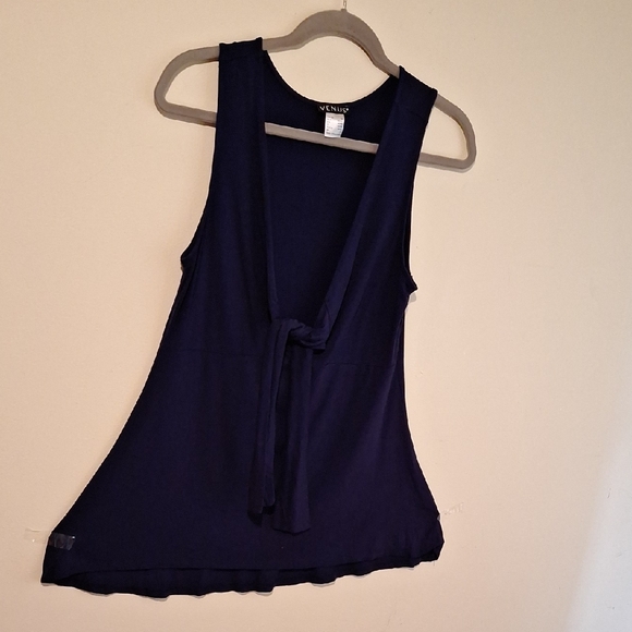 VENUS Navy Tie-Front Tank Top - Picture 1 of 7